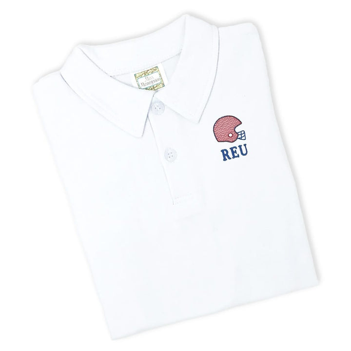Boys polo with an embroidered football helmet in team colors and a monogram