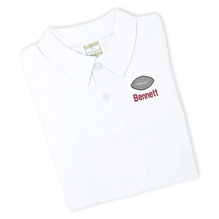 Boys football polo with an embroidered football and a monogram