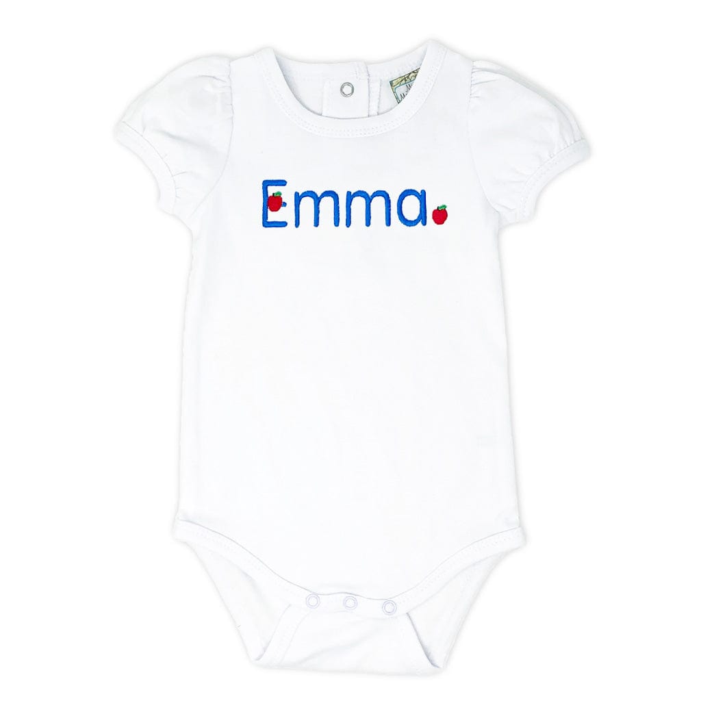 girl onesie apple name back to school