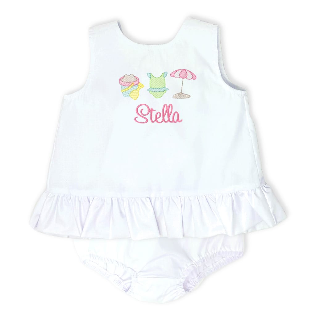 Girls Monogrammed Beach Trio Swing Top & Bloomers