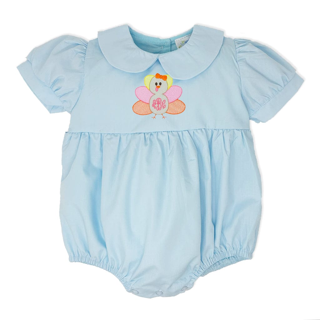 Girls Light Blue Bubble with Turkey and Monogram