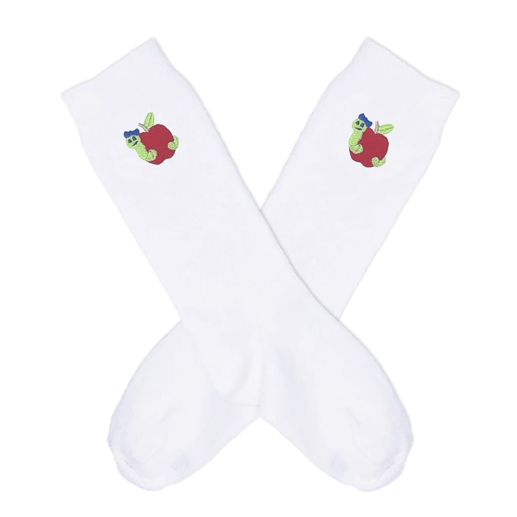 Girls knee socks with embroidered bookworm design 