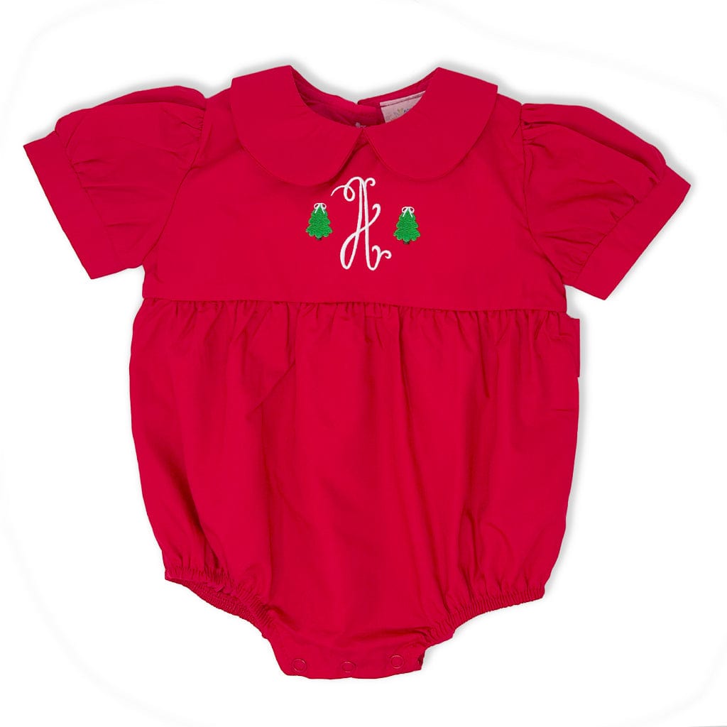 Girls Red Baby Bubble with Christmas Trees