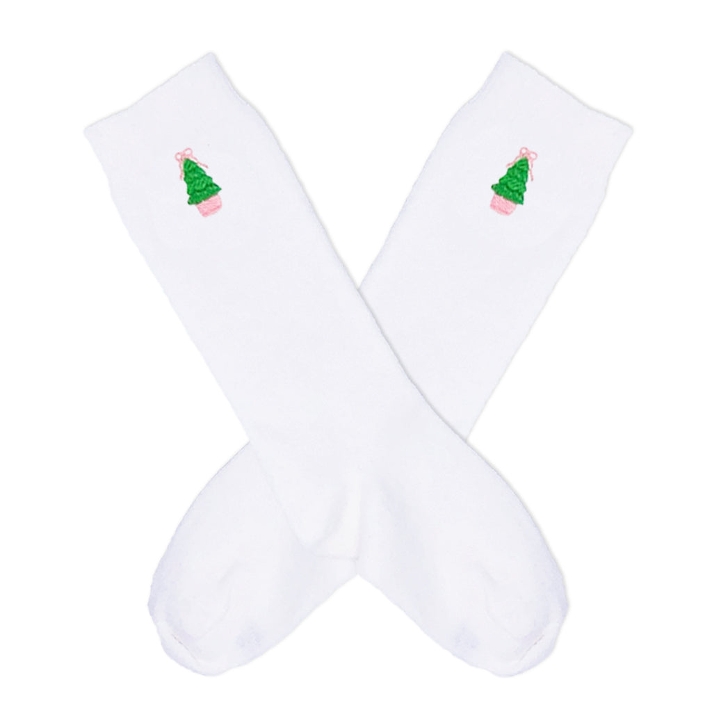 Classic Christmas knee socks for girls with embroidered monogram, perfect for festive wear.