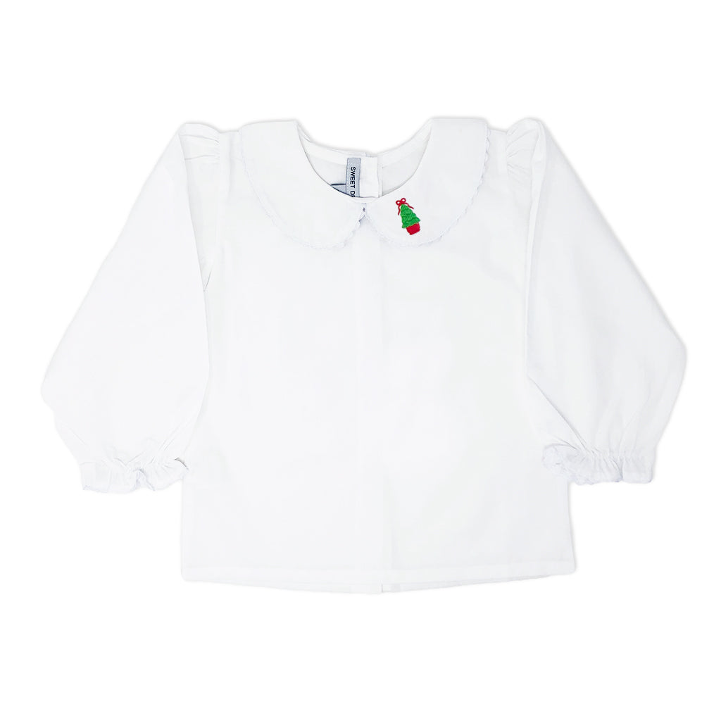 Girls' Peter Pan collar shirt with embroidered holiday details