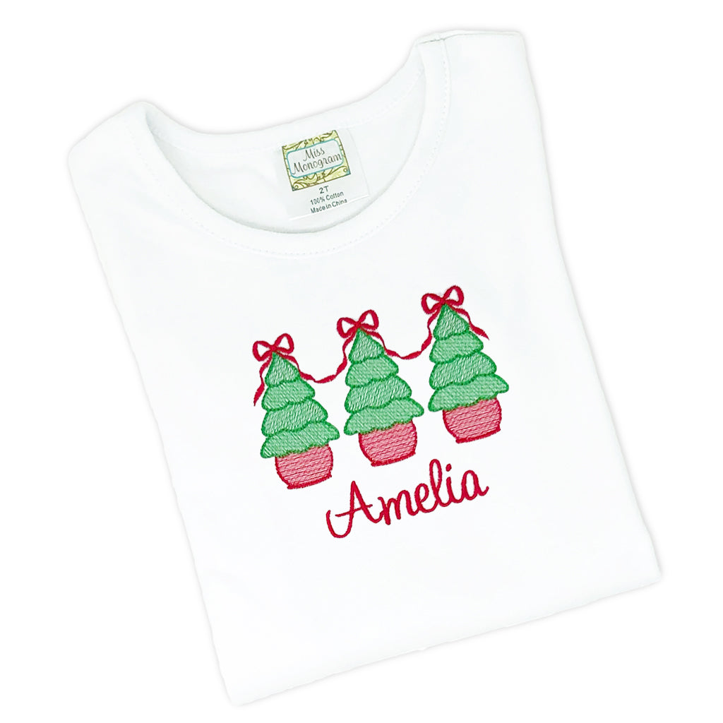 Classic Christmas tee for girls with embroidered monogram, a holiday favorite.