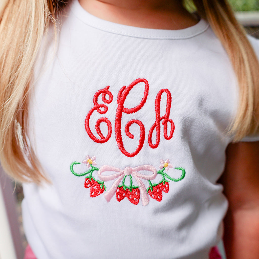 Girls Monogrammed Strawberry Shirt