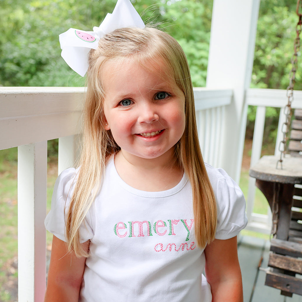 Girls Pink Green Double Name Monogram Shirt