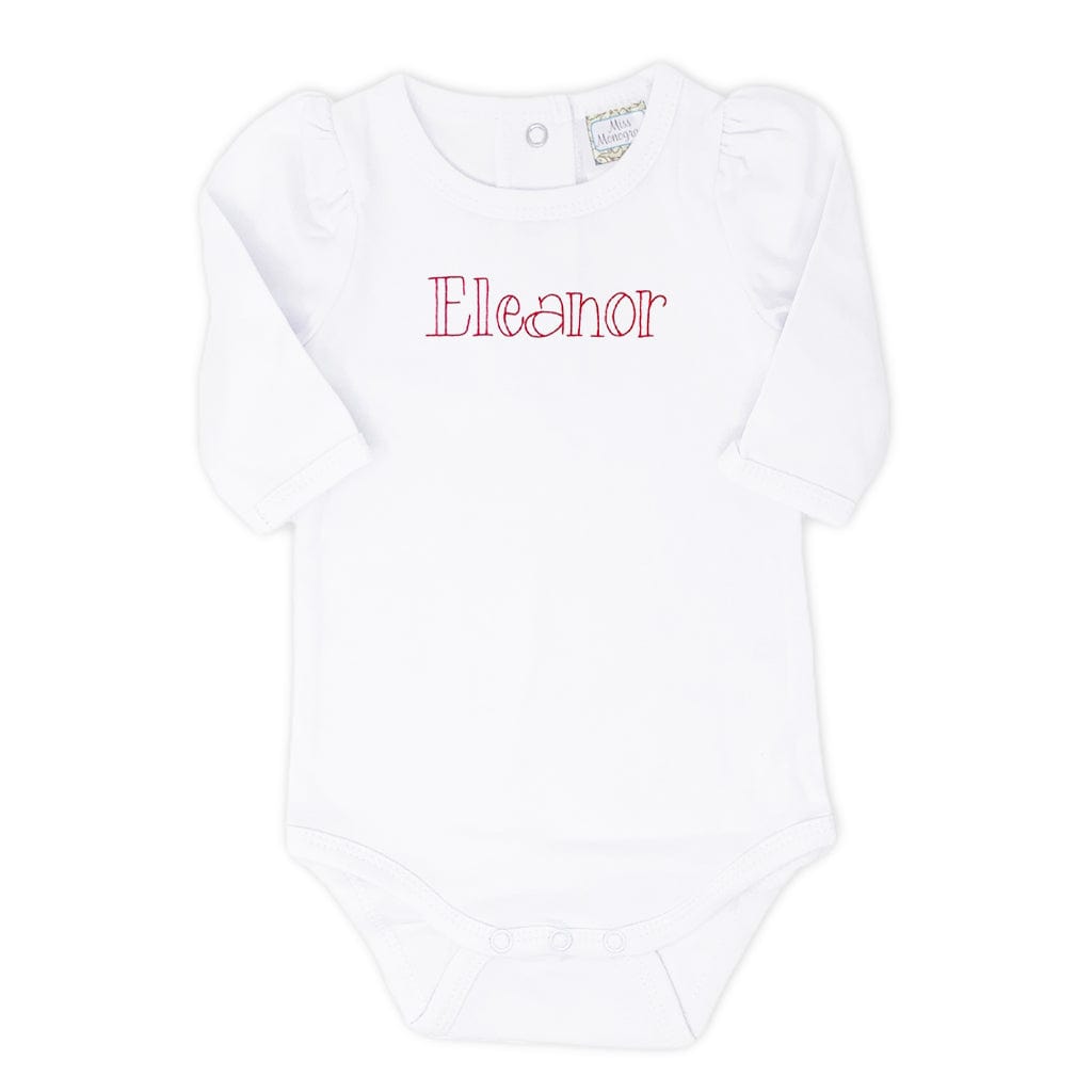 girls personalized onesie with red monogram