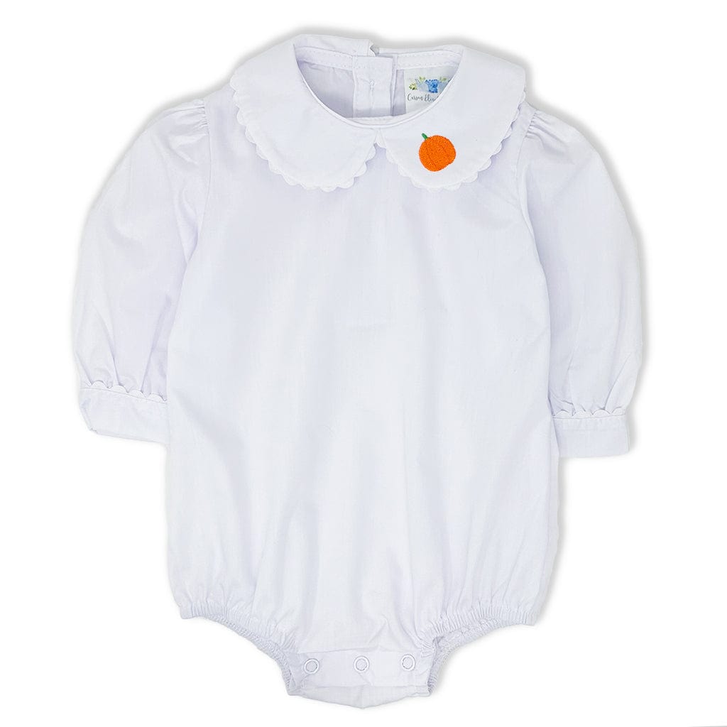 White baby romper with Peter Pan Collar and orange pumpkin