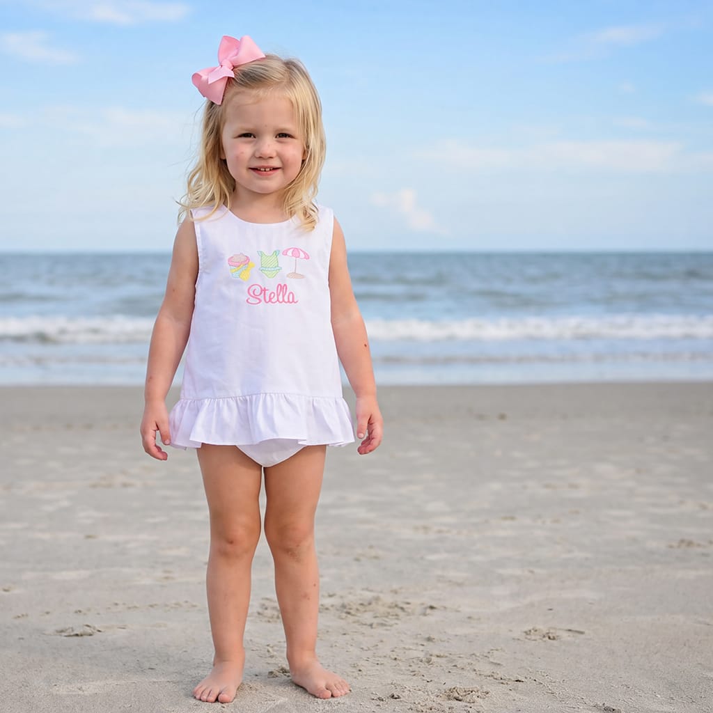 Girls Personalized Beach Swing Top and Bloomers Set