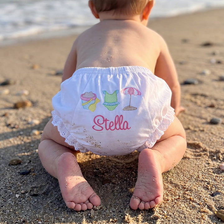 Girls Monogrammed Bloomers with Beach Embroidery Design