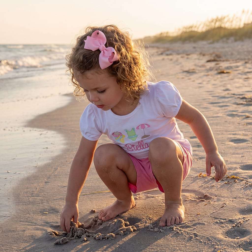 Girls Monogrammed Beach T Shirt