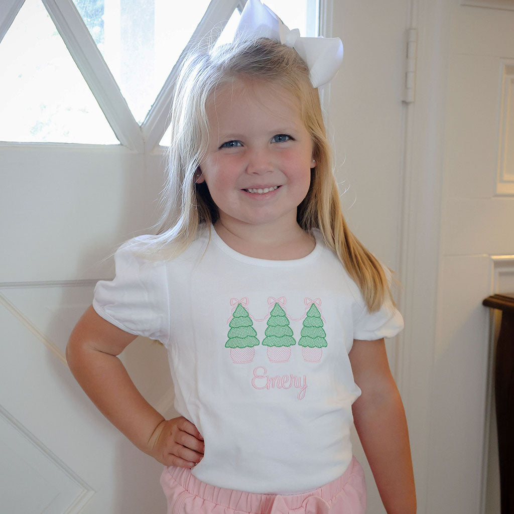 Girls' Christmas tee shirt with classic monogram and holiday details.