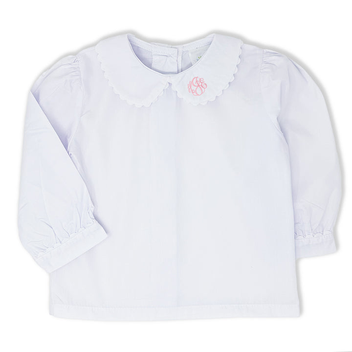 Girls Long Sleeve Peter Pan Shirt (Collar Monogram)