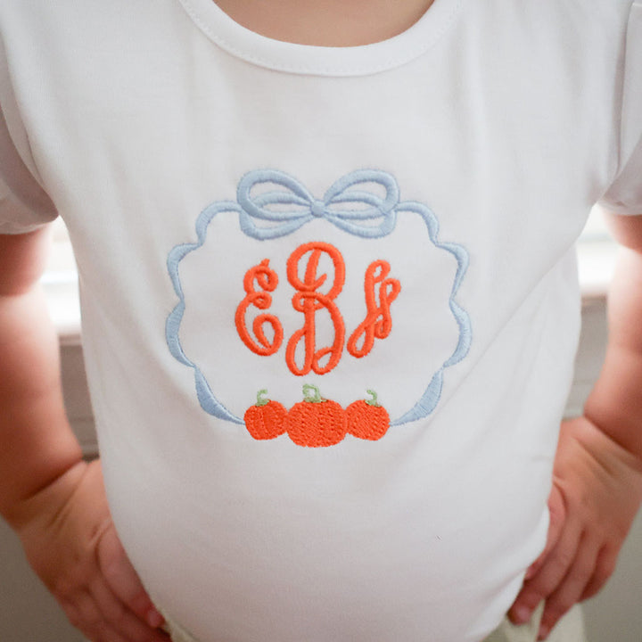 Girls Pumpkin Trio Monogrammed Bow T Shirt