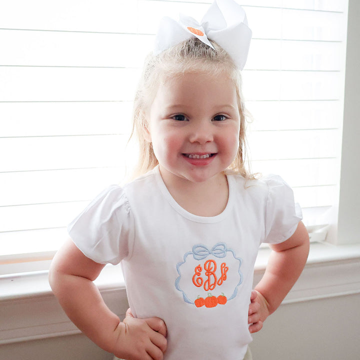 Girls Thanksgiving Orange Monogram Tee Shirt