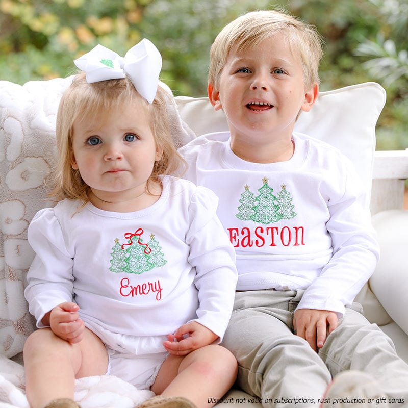 Christmas siblings Emery & Easton in holiday shirts