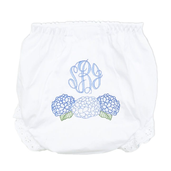 grandmillennial hydrangea baby bloomers