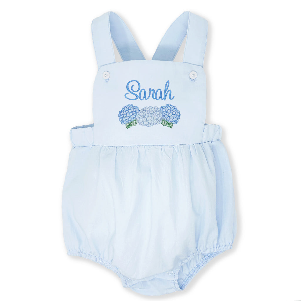 Girls Blue Hydrangea Monogrammed Sunsuit – Miss Monogram