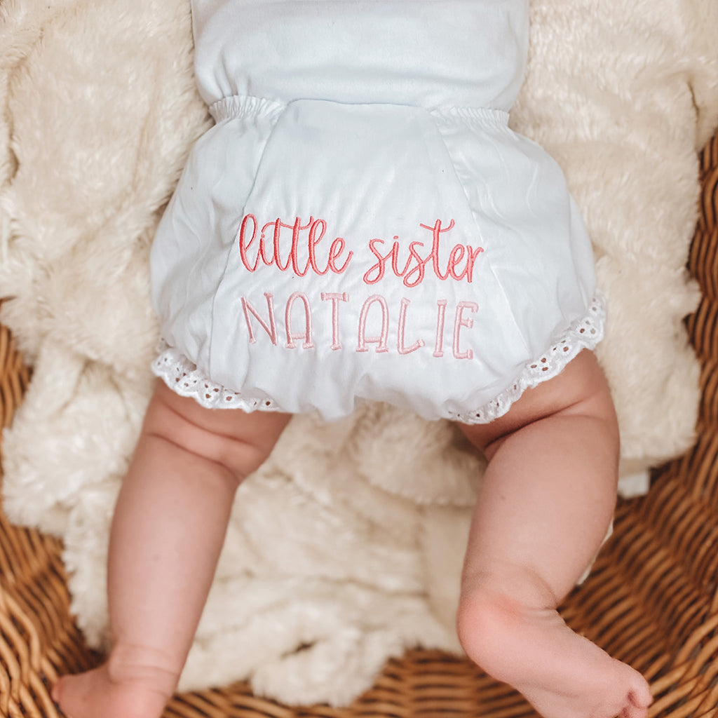 Monogrammed Little Sister Baby Bloomers