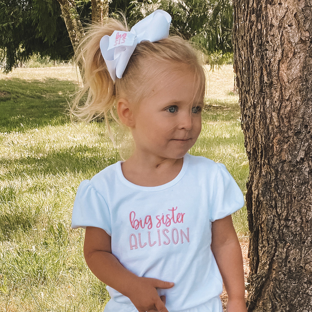 White and Pink Big Sister Hair Bow