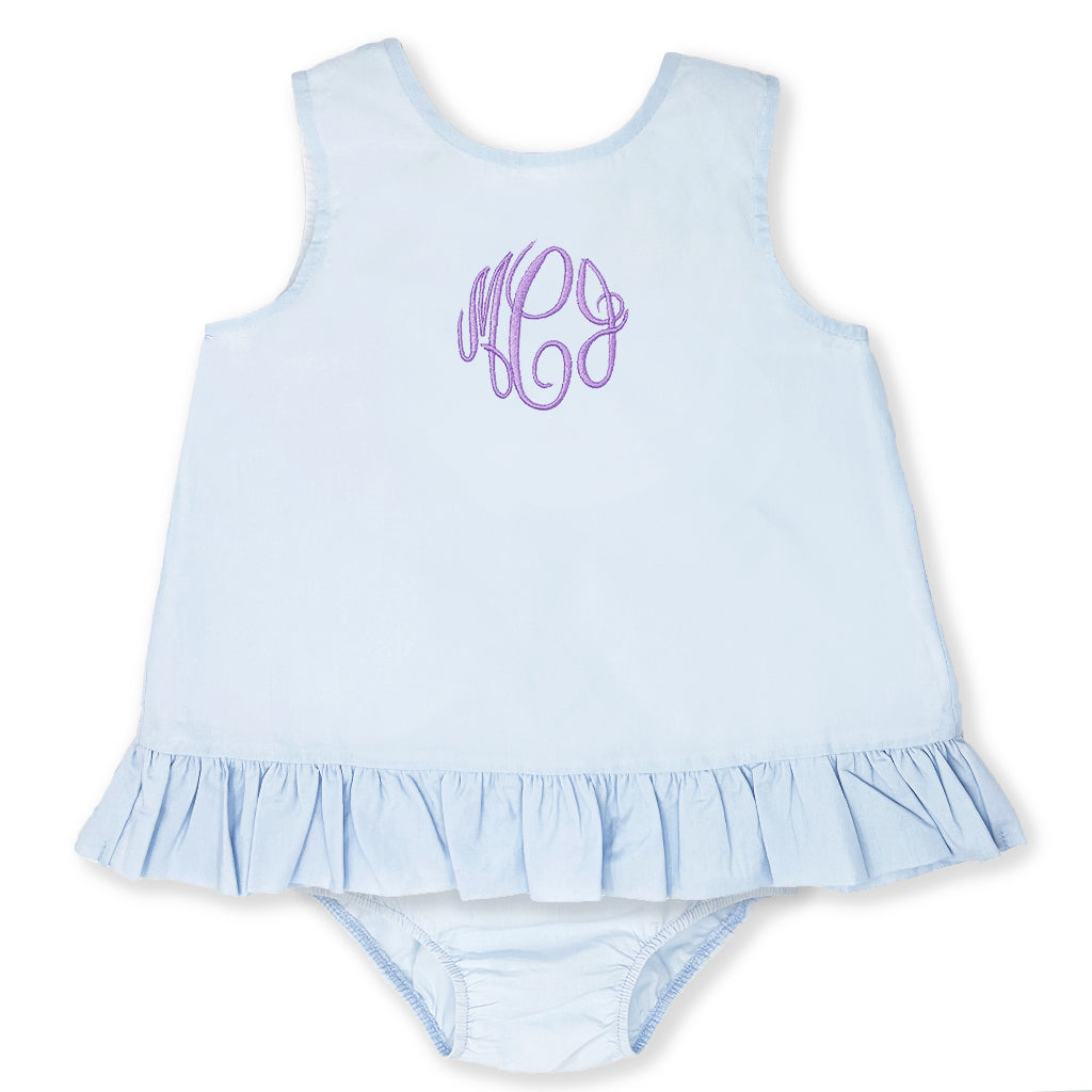 Girls Light Blue Monogrammed Swing Top and Bloomers – Miss Monogram