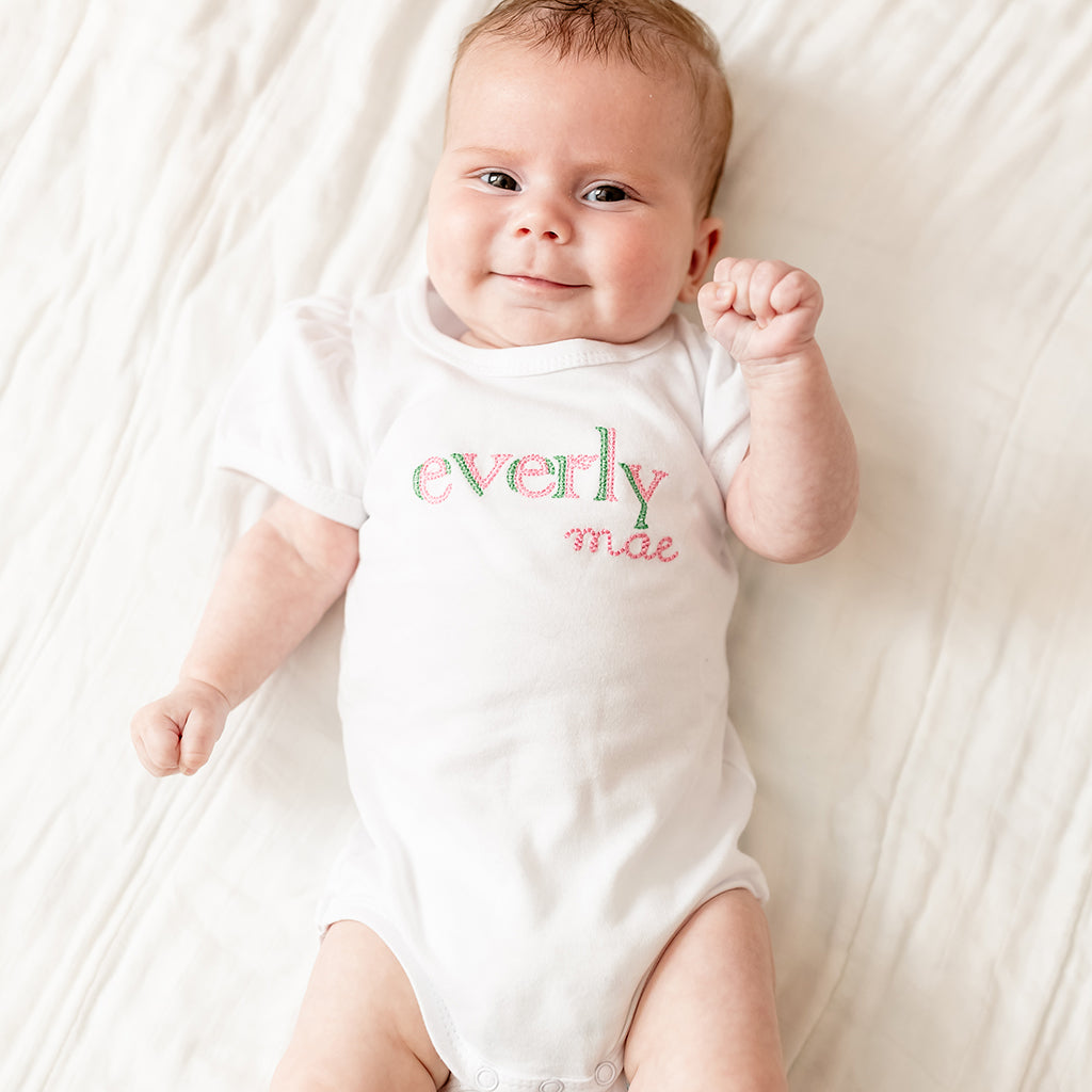 Monogrammed Pink Green Onesie