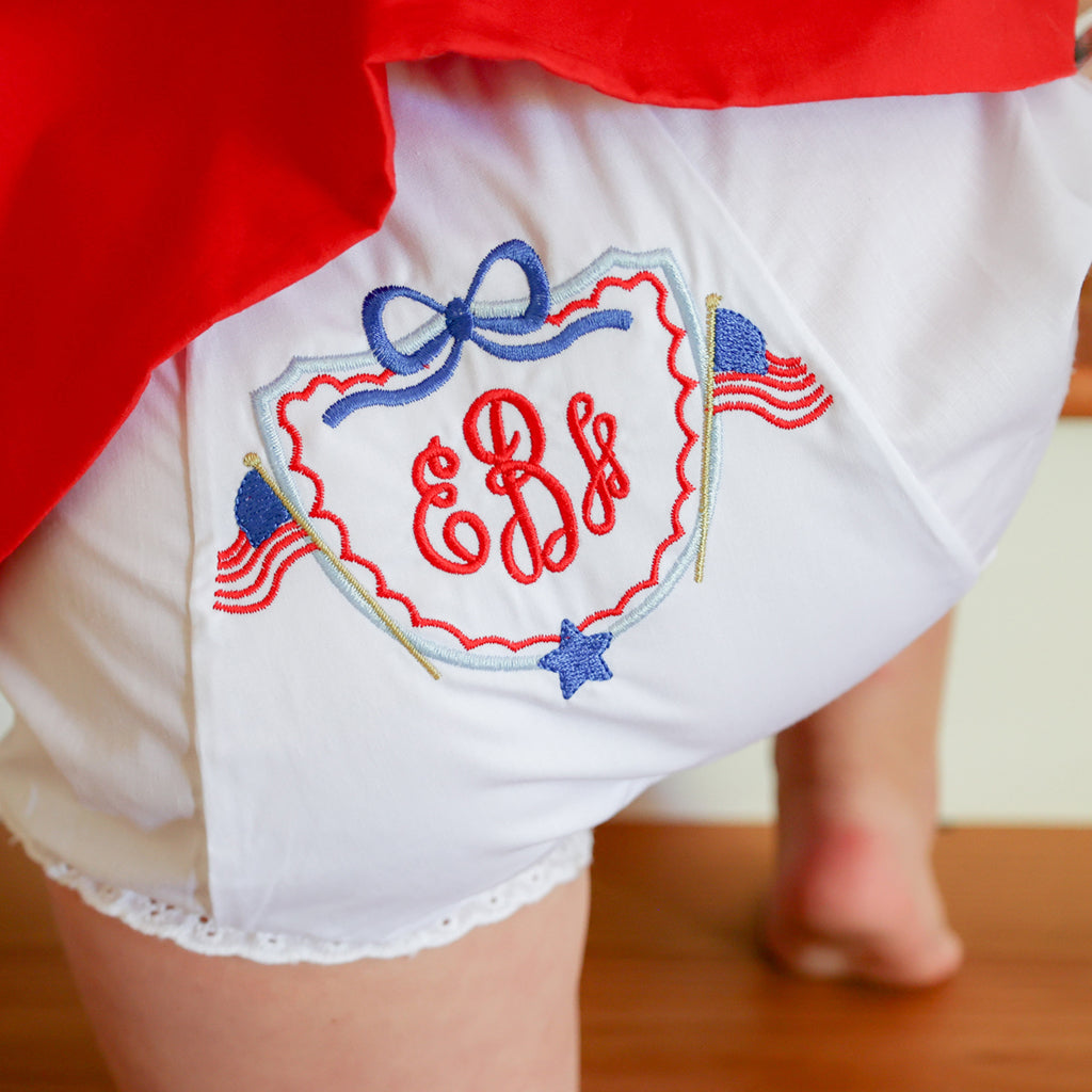 custom patriotic baby bloomers with monogram