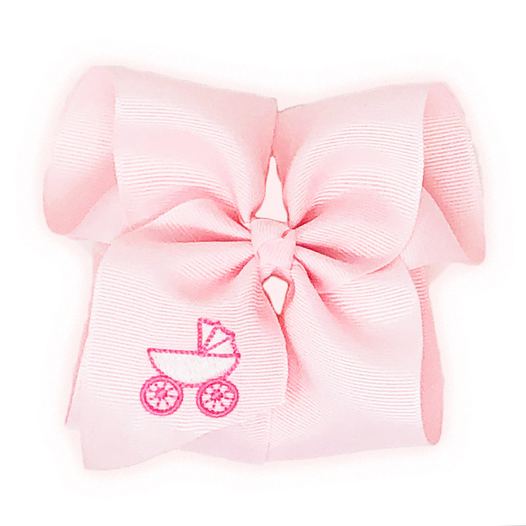 Pink Baby Carriage Hair Bow for Big Sister