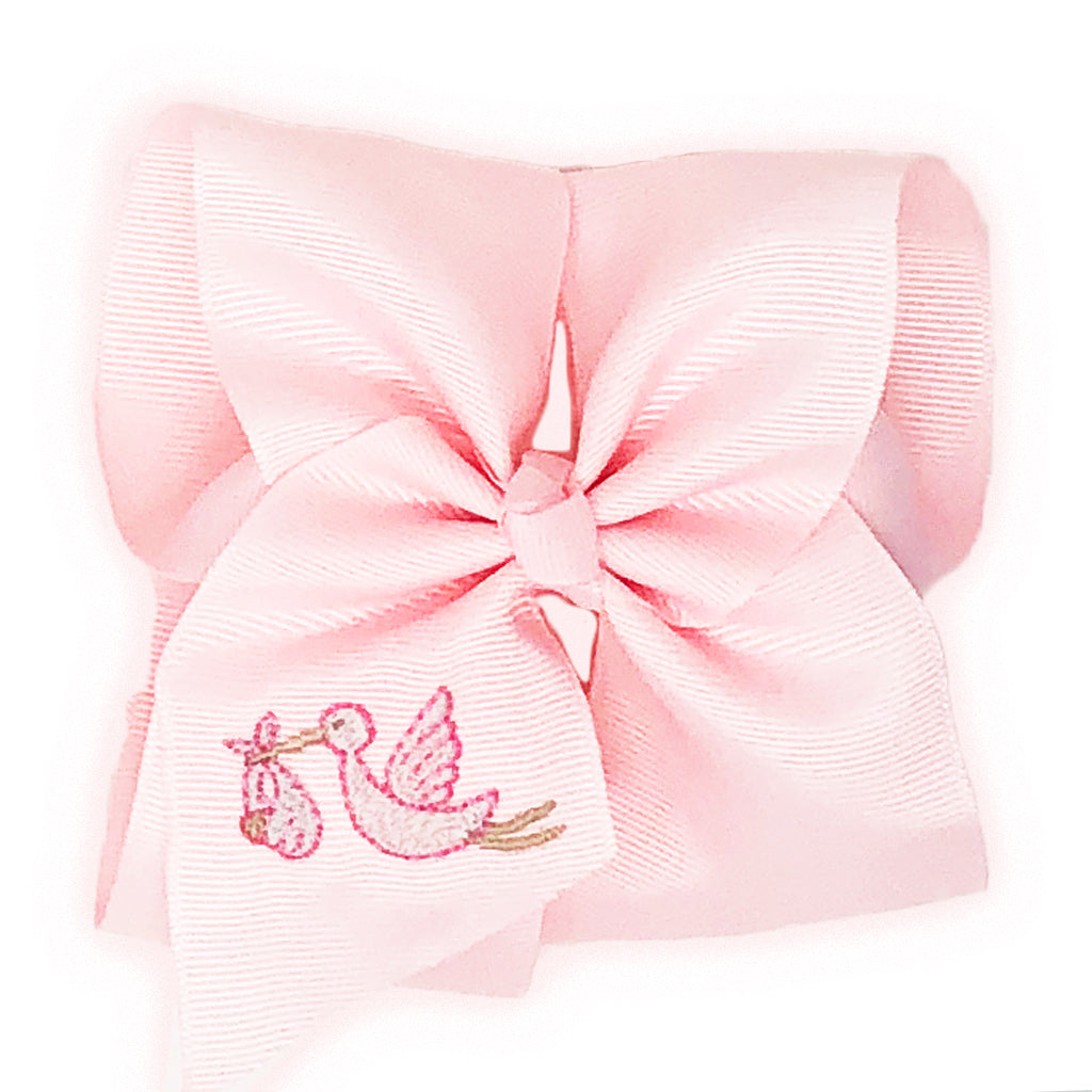 Pink Hair Bow with Stork for Big Sister