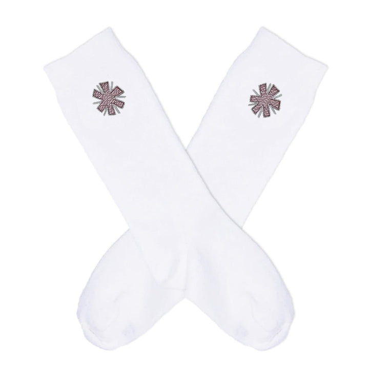 Knee socks with an embroidered pom pom stitched in team colors