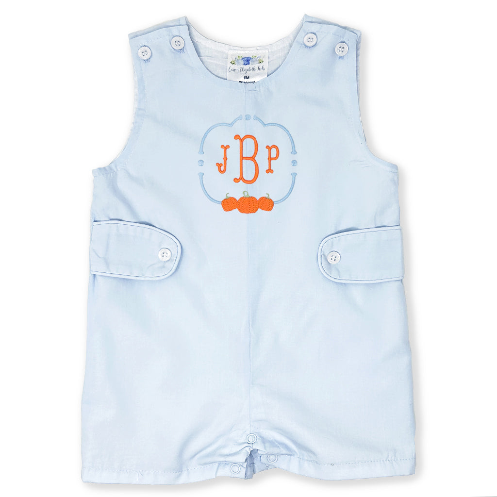 Classic thanksgiving Jon Jon for boys with embroidered pumpkins and monogram