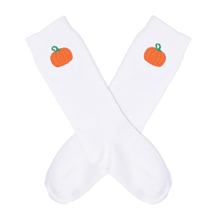 Classic knee unisex socks with monogram and embroidered pumpkins for fall thanksgiving or halloween