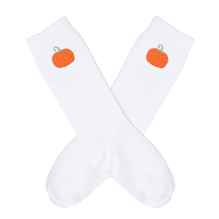 Classic knee socks for girls with monogram and embroidered pumpkins for fall thanksgiving or halloween