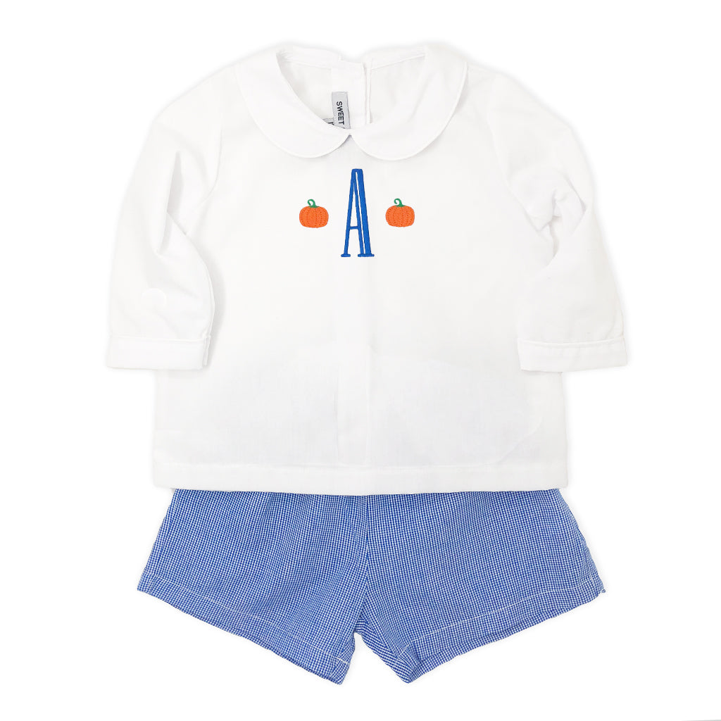 Boys Pumpkin Fall Short Set with Peter Pan Collar