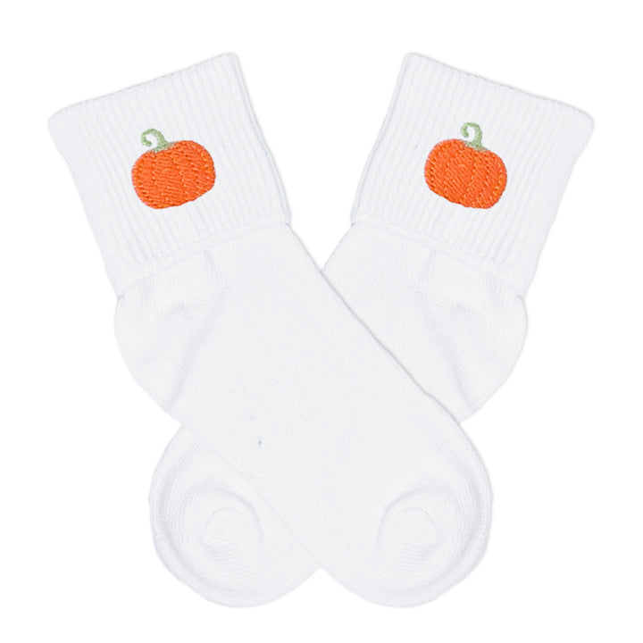 Classic fall fold over socks for boys with monogram and embroidered pumpkins