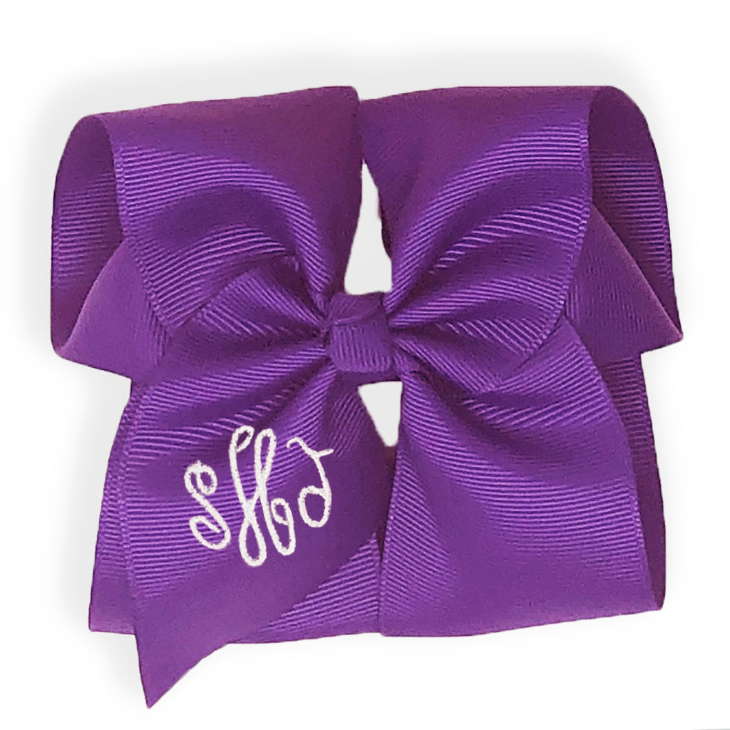 Purple Hair Bow with White Monogram