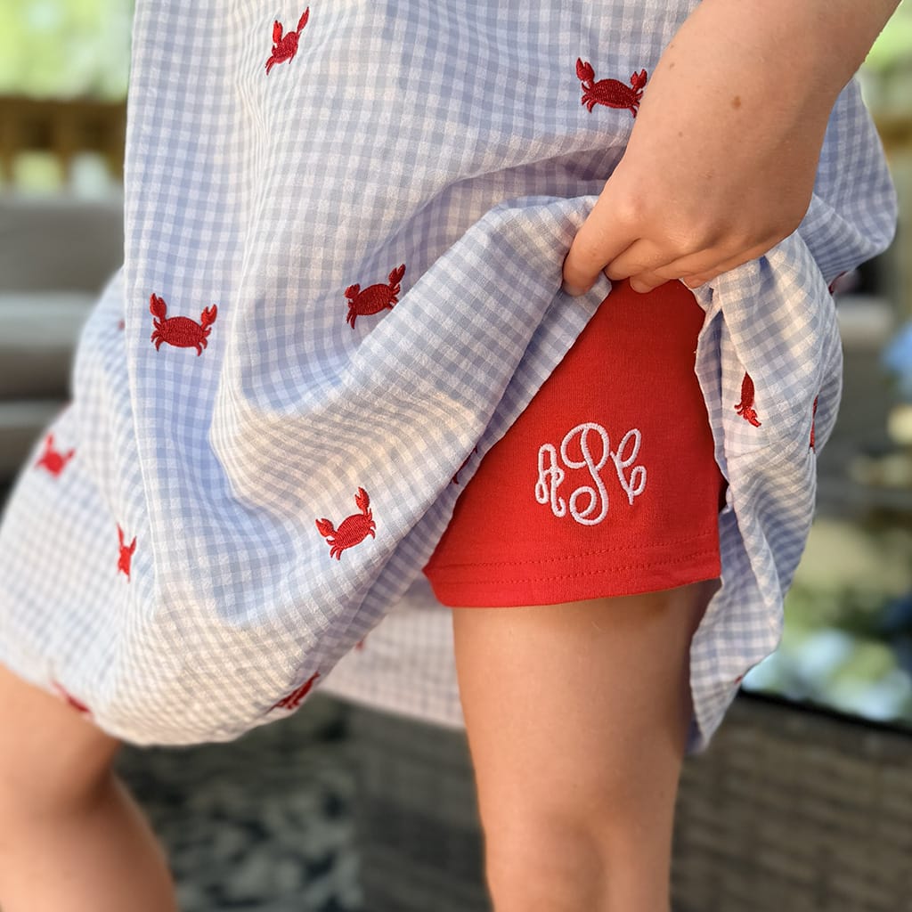 Red Cartwheel Shorts for Girls with monogram