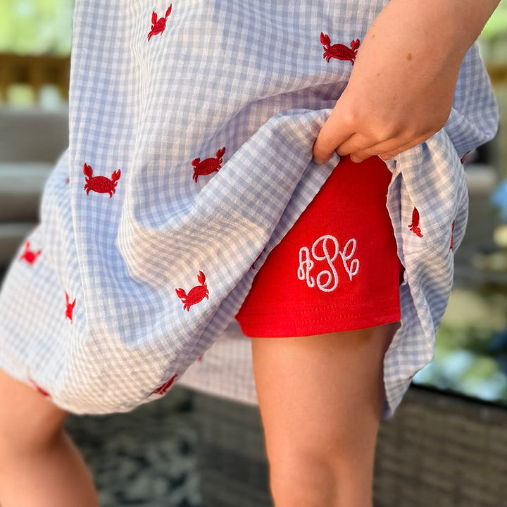 Red Cartwheel Shorts for Girls with monogram