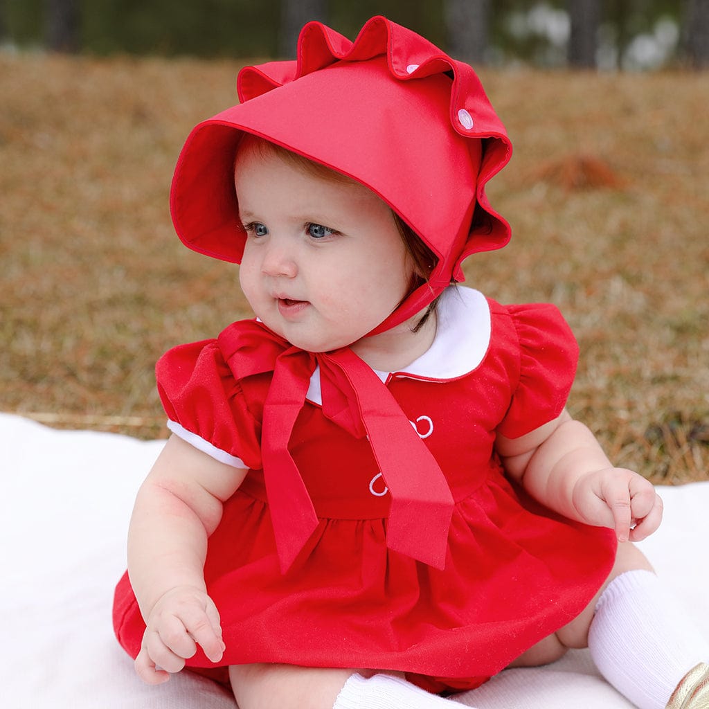 Red Bonnet with Red Piping for Playdates No Monogram Red Bonnet with Red Piping for Playdates No Monogram