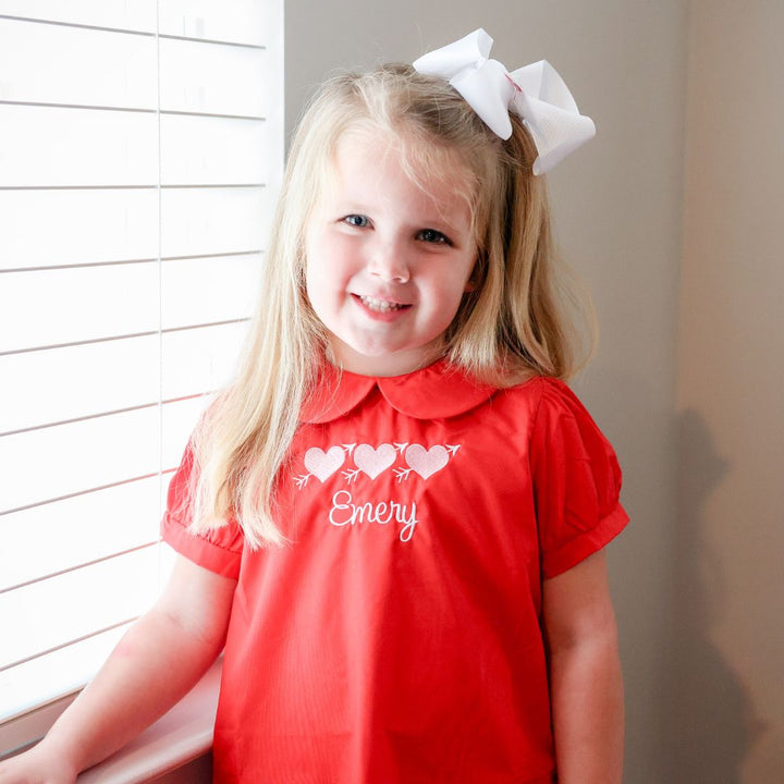 peter pan collar red dress with cupid arrow hearts