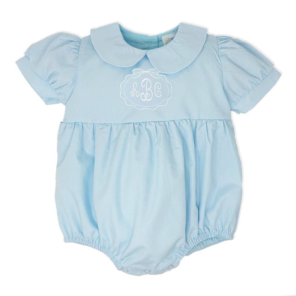 Girls Light Blue bubble with white monogram
