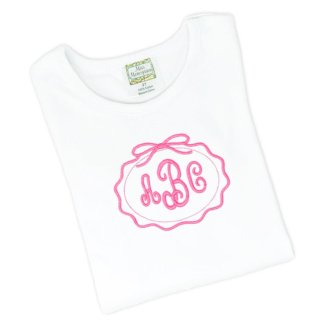 Girls monogrammed tshirt with hot pink bow