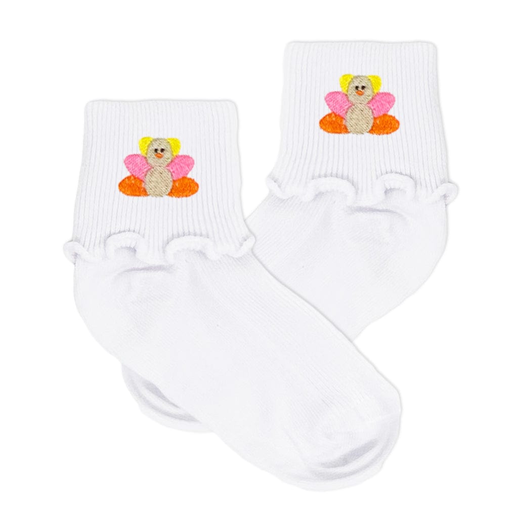 Toddler Girl Ruffle Socks with Pink Turkey