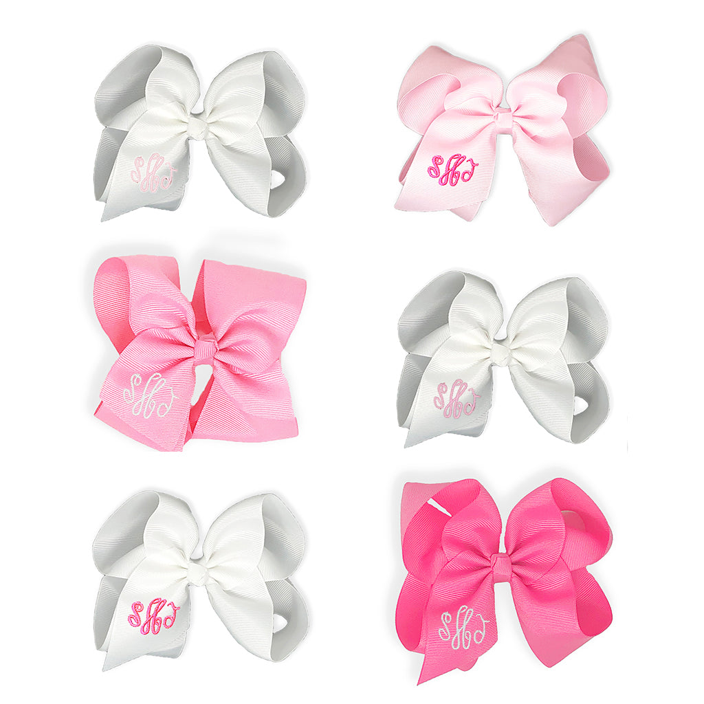 Pink and White Monogrammed Hair Bows