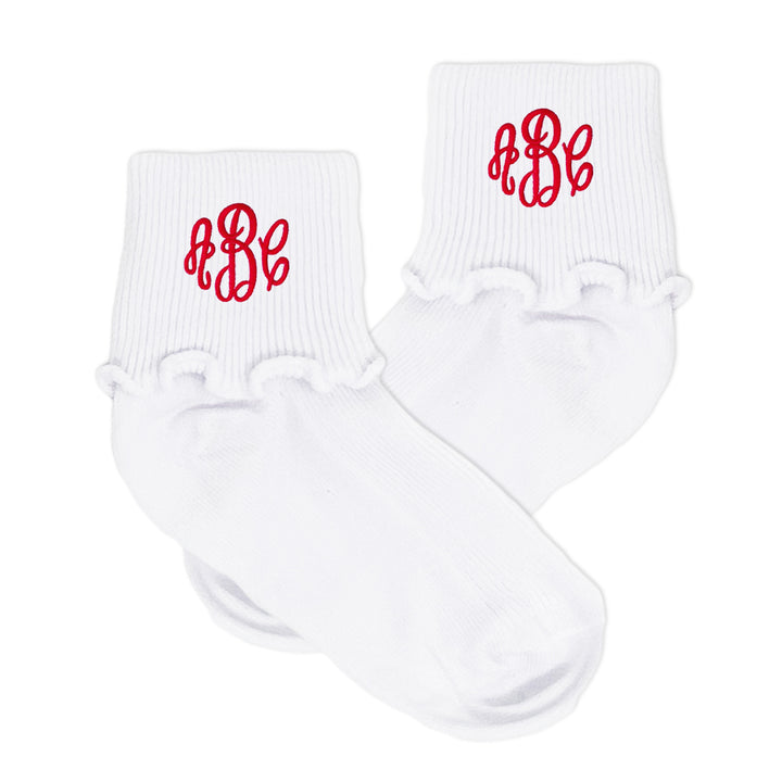 Monogrammed Ruffle Fold Over Socks