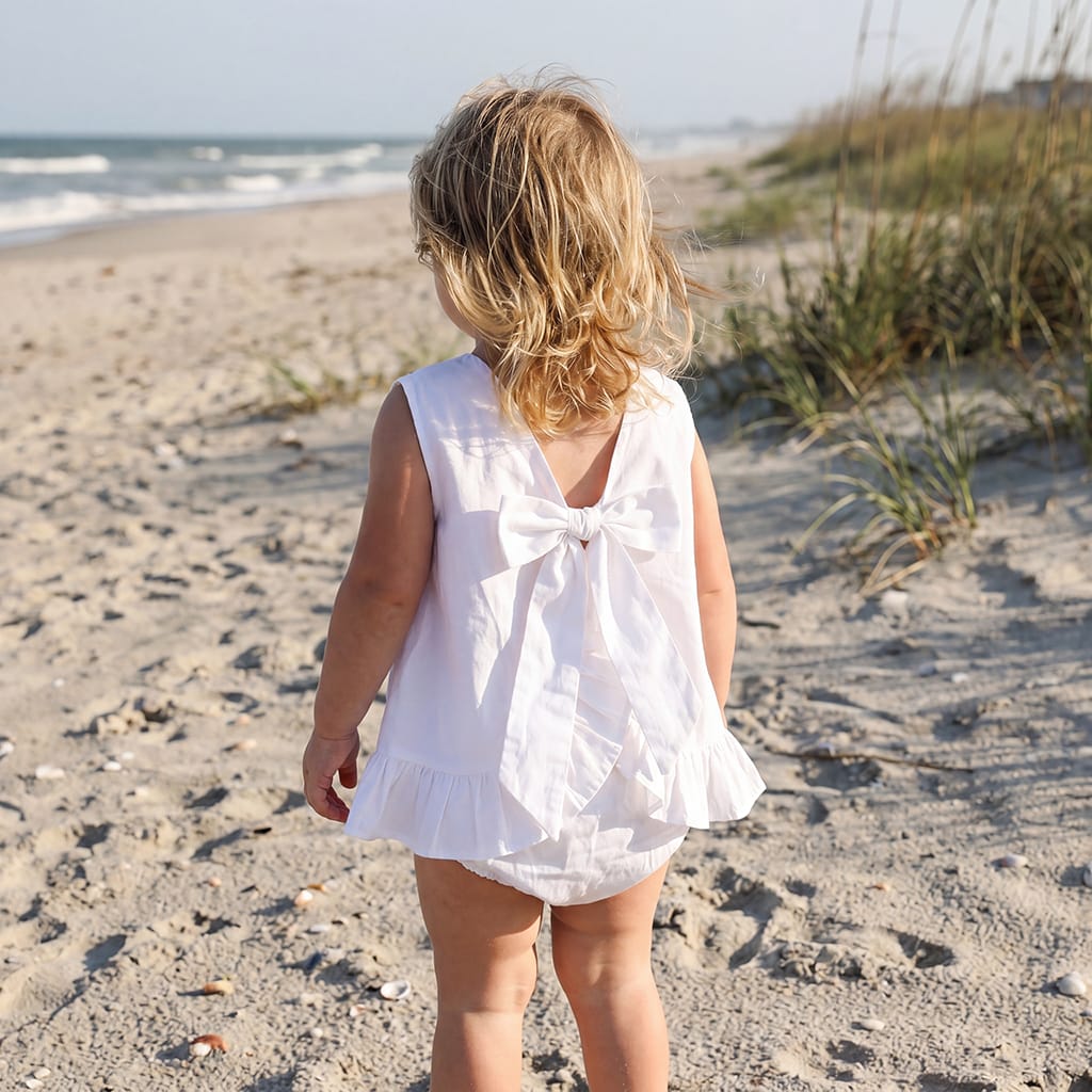 Girls White Swing Top with Ties in the Back
