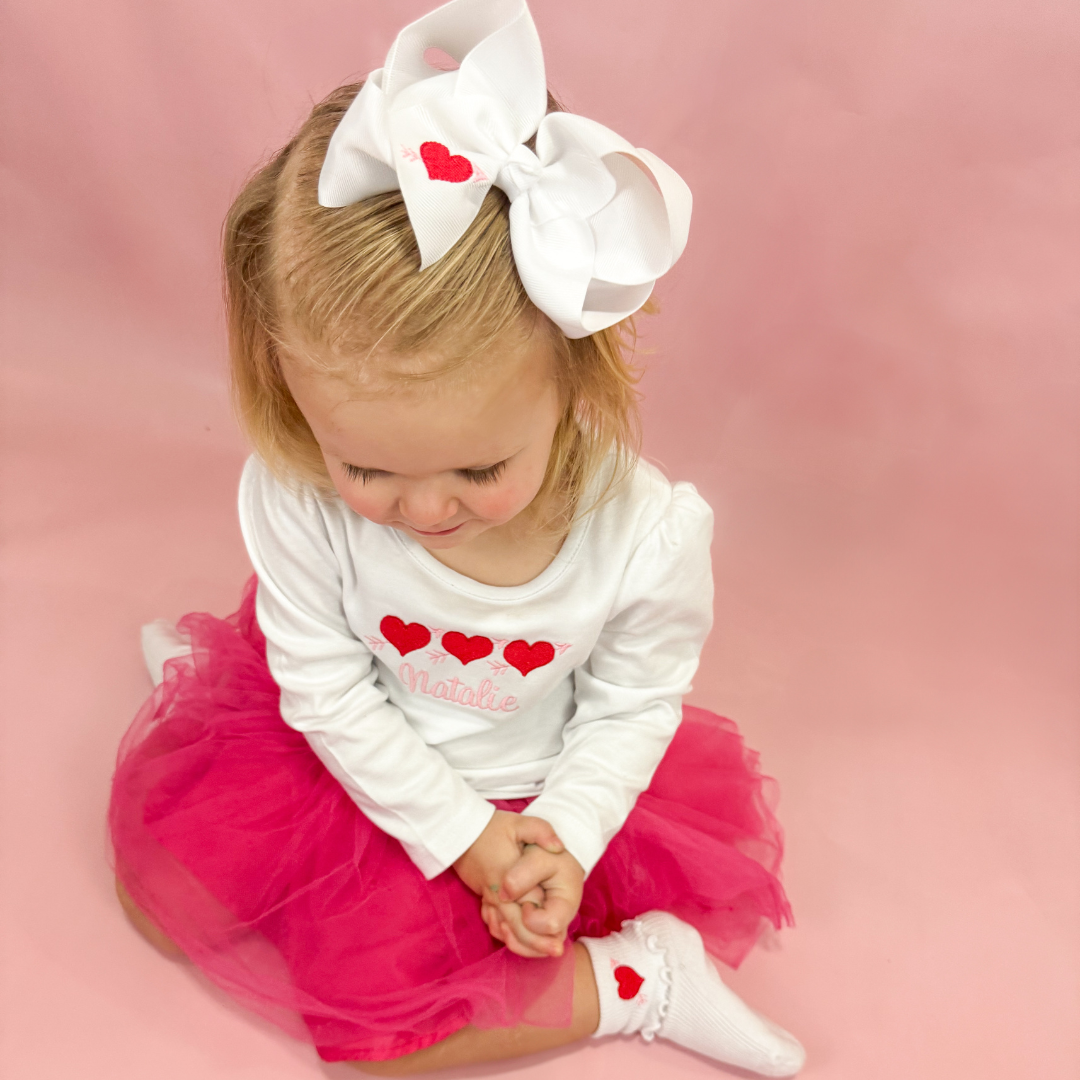 girls heart bow, socks and shirt for valentines day