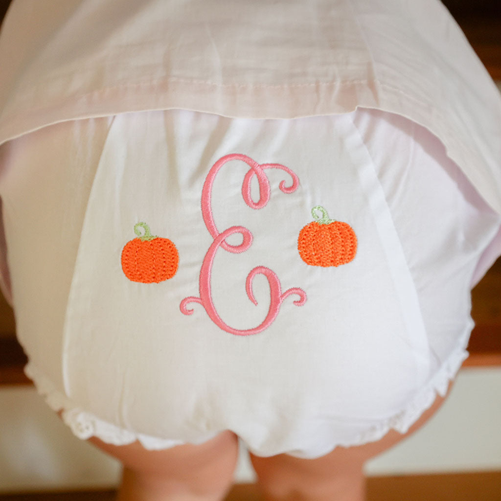 Girls bloomer diaper cover with pumpkins and monogram